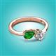 2 - Lysha 1.37 ctw Green Garnet Pear Shape (7x5 mm) & Moissanite Cushion Shape (5.00 mm) Toi Et Moi Engagement Ring 