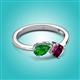 2 - Lysha 1.42 ctw Green Garnet Pear Shape (7x5 mm) & Rhodolite Garnet Cushion Shape (5.00 mm) Toi Et Moi Engagement Ring 