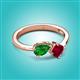 2 - Lysha 1.61 ctw Green Garnet Pear Shape (7x5 mm) & Lab Created Ruby Cushion Shape (5.00 mm) Toi Et Moi Engagement Ring 