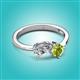 2 - Lysha 1.40 ctw IGI Certified Lab Grown Diamond Pear Shape (7x5 mm) & Peridot Cushion Shape (5.00 mm) Toi Et Moi Engagement Ring 