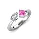 3 - Lysha 1.56 ctw IGI Certified Lab Grown Diamond Pear Shape (7x5 mm) & Lab Created Pink Sapphire Cushion Shape (5.00 mm) Toi Et Moi Engagement Ring 