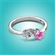 2 - Lysha 1.61 ctw GIA Certified Natural Diamond Pear Shape (7x5 mm) & Lab Created Pink Sapphire Cushion Shape (5.00 mm) Toi Et Moi Engagement Ring 