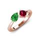 3 - Lysha 1.61 ctw Green Garnet Pear Shape (7x5 mm) & Lab Created Ruby Cushion Shape (5.00 mm) Toi Et Moi Engagement Ring 