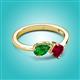 2 - Lysha 1.61 ctw Green Garnet Pear Shape (7x5 mm) & Lab Created Ruby Cushion Shape (5.00 mm) Toi Et Moi Engagement Ring 
