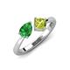 3 - Lysha 1.45 ctw Green Garnet Pear Shape (7x5 mm) & Peridot Cushion Shape (5.00 mm) Toi Et Moi Engagement Ring 