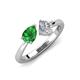 3 - Lysha 1.30 ctw Green Garnet Pear Shape (7x5 mm) & Lab Grown Diamond Cushion Shape (5.00 mm) Toi Et Moi Engagement Ring 