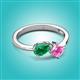 2 - Lysha 1.61 ctw Emerald Pear Shape (7x5 mm) & Lab Created Pink Sapphire Cushion Shape (5.00 mm) Toi Et Moi Engagement Ring 
