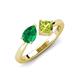 3 - Lysha 1.45 ctw Emerald Pear Shape (7x5 mm) & Peridot Cushion Shape (5.00 mm) Toi Et Moi Engagement Ring 