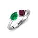 3 - Lysha 1.42 ctw Emerald Pear Shape (7x5 mm) & Rhodolite Garnet Cushion Shape (5.00 mm) Toi Et Moi Engagement Ring 