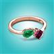 2 - Lysha 1.42 ctw Emerald Pear Shape (7x5 mm) & Rhodolite Garnet Cushion Shape (5.00 mm) Toi Et Moi Engagement Ring 
