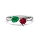1 - Lysha 1.61 ctw Emerald Pear Shape (7x5 mm) & Lab Created Ruby Cushion Shape (5.00 mm) Toi Et Moi Engagement Ring 