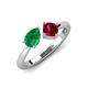 3 - Lysha 1.61 ctw Emerald Pear Shape (7x5 mm) & Lab Created Ruby Cushion Shape (5.00 mm) Toi Et Moi Engagement Ring 