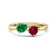 1 - Lysha 1.61 ctw Emerald Pear Shape (7x5 mm) & Lab Created Ruby Cushion Shape (5.00 mm) Toi Et Moi Engagement Ring 