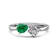1 - Lysha 1.30 ctw Emerald Pear Shape (7x5 mm) & Natural Diamond Cushion Shape (5.00 mm) Toi Et Moi Engagement Ring 