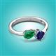 2 - Lysha 1.61 ctw Emerald Pear Shape (7x5 mm) & Lab Created Blue Sapphire Cushion Shape (5.00 mm) Toi Et Moi Engagement Ring 