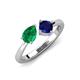 3 - Lysha 1.61 ctw Emerald Pear Shape (7x5 mm) & Lab Created Blue Sapphire Cushion Shape (5.00 mm) Toi Et Moi Engagement Ring 