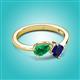 2 - Lysha 1.61 ctw Emerald Pear Shape (7x5 mm) & Lab Created Blue Sapphire Cushion Shape (5.00 mm) Toi Et Moi Engagement Ring 