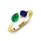3 - Lysha 1.61 ctw Emerald Pear Shape (7x5 mm) & Lab Created Blue Sapphire Cushion Shape (5.00 mm) Toi Et Moi Engagement Ring 