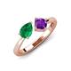 3 - Lysha 1.30 ctw Emerald Pear Shape (7x5 mm) & Amethyst Cushion Shape (5.00 mm) Toi Et Moi Engagement Ring 