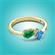 2 - Lysha 1.55 ctw Emerald Pear Shape (7x5 mm) & Blue Topaz Cushion Shape (5.00 mm) Toi Et Moi Engagement Ring 