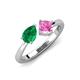 3 - Lysha 1.61 ctw Emerald Pear Shape (7x5 mm) & Lab Created Pink Sapphire Cushion Shape (5.00 mm) Toi Et Moi Engagement Ring 