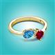 2 - Lysha 1.66 ctw Blue Topaz Pear Shape (7x5 mm) & Lab Created Ruby Cushion Shape (5.00 mm) Toi Et Moi Engagement Ring 