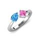 3 - Lysha 1.66 ctw Blue Topaz Pear Shape (7x5 mm) & Lab Created Pink Sapphire Cushion Shape (5.00 mm) Toi Et Moi Engagement Ring 