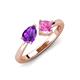 3 - Lysha 1.46 ctw Amethyst Pear Shape (7x5 mm) & Lab Created Pink Sapphire Cushion Shape (5.00 mm) Toi Et Moi Engagement Ring 