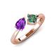 3 - Lysha 1.46 ctw Amethyst Pear Shape (7x5 mm) & Lab Created Alexandrite Cushion Shape (5.00 mm) Toi Et Moi Engagement Ring 