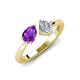 4 - Lysha 1.22 ctw Amethyst Pear Shape (7x5 mm) & Moissanite Cushion Shape (5.00 mm) Toi Et Moi Engagement Ring 