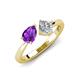 3 - Lysha 1.22 ctw Amethyst Pear Shape (7x5 mm) & Moissanite Cushion Shape (5.00 mm) Toi Et Moi Engagement Ring 