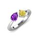 3 - Lysha 1.46 ctw Amethyst Pear Shape (7x5 mm) & Lab Created Yellow Sapphire Cushion Shape (5.00 mm) Toi Et Moi Engagement Ring 