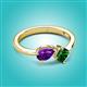 2 - Lysha 1.20 ctw Amethyst Pear Shape (7x5 mm) & Lab Created Emerald Cushion Shape (5.00 mm) Toi Et Moi Engagement Ring 