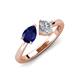 3 - Lysha 1.40 ctw Blue Sapphire Pear Shape (7x5 mm) & Lab Grown Diamond Cushion Shape (5.00 mm) Toi Et Moi Engagement Ring 