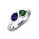 3 - Lysha 1.45 ctw Blue Sapphire Pear Shape (7x5 mm) & Lab Created Emerald Cushion Shape (5.00 mm) Toi Et Moi Engagement Ring 
