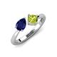 3 - Lysha 1.55 ctw Blue Sapphire Pear Shape (7x5 mm) & Peridot Cushion Shape (5.00 mm) Toi Et Moi Engagement Ring 