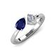 3 - Lysha 1.47 ctw Blue Sapphire Pear Shape (7x5 mm) & Moissanite Cushion Shape (5.00 mm) Toi Et Moi Engagement Ring 