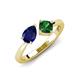 3 - Lysha 1.45 ctw Blue Sapphire Pear Shape (7x5 mm) & Lab Created Emerald Cushion Shape (5.00 mm) Toi Et Moi Engagement Ring 