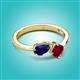 2 - Lysha 1.71 ctw Blue Sapphire Pear Shape (7x5 mm) & Lab Created Ruby Cushion Shape (5.00 mm) Toi Et Moi Engagement Ring 