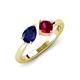 3 - Lysha 1.71 ctw Blue Sapphire Pear Shape (7x5 mm) & Lab Created Ruby Cushion Shape (5.00 mm) Toi Et Moi Engagement Ring 