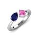 3 - Lysha 1.71 ctw Blue Sapphire Pear Shape (7x5 mm) & Lab Created Pink Sapphire Cushion Shape (5.00 mm) Toi Et Moi Engagement Ring 