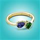 2 - Lysha 1.15 ctw Iolite Pear Shape (7x5 mm) & Lab Created Emerald Cushion Shape (5.00 mm) Toi Et Moi Engagement Ring 