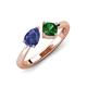 3 - Lysha 1.15 ctw Iolite Pear Shape (7x5 mm) & Lab Created Emerald Cushion Shape (5.00 mm) Toi Et Moi Engagement Ring 