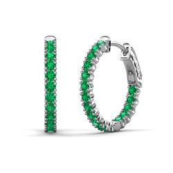 Amia Round Emerald Inside Out Hoop Earrings Round Emerald ctw Womens Inside Out Hoop Earrings K White Gold