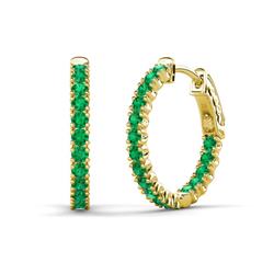 Amia Round Emerald Inside Out Hoop Earrings Round Emerald ctw Womens Inside Out Hoop Earrings K Yellow Gold