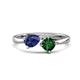 1 - Lysha 1.15 ctw Iolite Pear Shape (7x5 mm) & Lab Created Emerald Cushion Shape (5.00 mm) Toi Et Moi Engagement Ring 