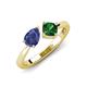 3 - Lysha 1.15 ctw Iolite Pear Shape (7x5 mm) & Lab Created Emerald Cushion Shape (5.00 mm) Toi Et Moi Engagement Ring 