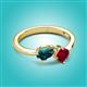2 - Lysha 1.66 ctw London Blue Topaz Pear Shape (7x5 mm) & Lab Created Ruby Cushion Shape (5.00 mm) Toi Et Moi Engagement Ring 