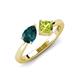 3 - Lysha 1.50 ctw London Blue Topaz Pear Shape (7x5 mm) & Peridot Cushion Shape (5.00 mm) Toi Et Moi Engagement Ring 