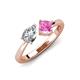 3 - Lysha 1.66 ctw Moissanite Pear Shape (7x5 mm) & Lab Created Pink Sapphire Cushion Shape (5.00 mm) Toi Et Moi Engagement Ring 
